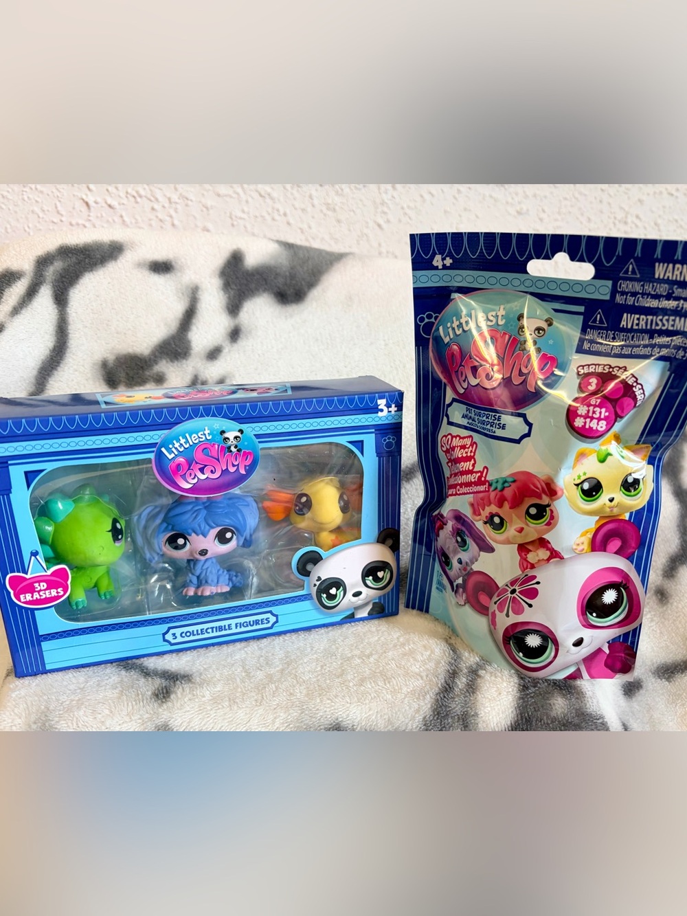 Littlest Pet Shop Eraser 3 Pack and Unopened Mystery/Surprise LPS Blind Bag